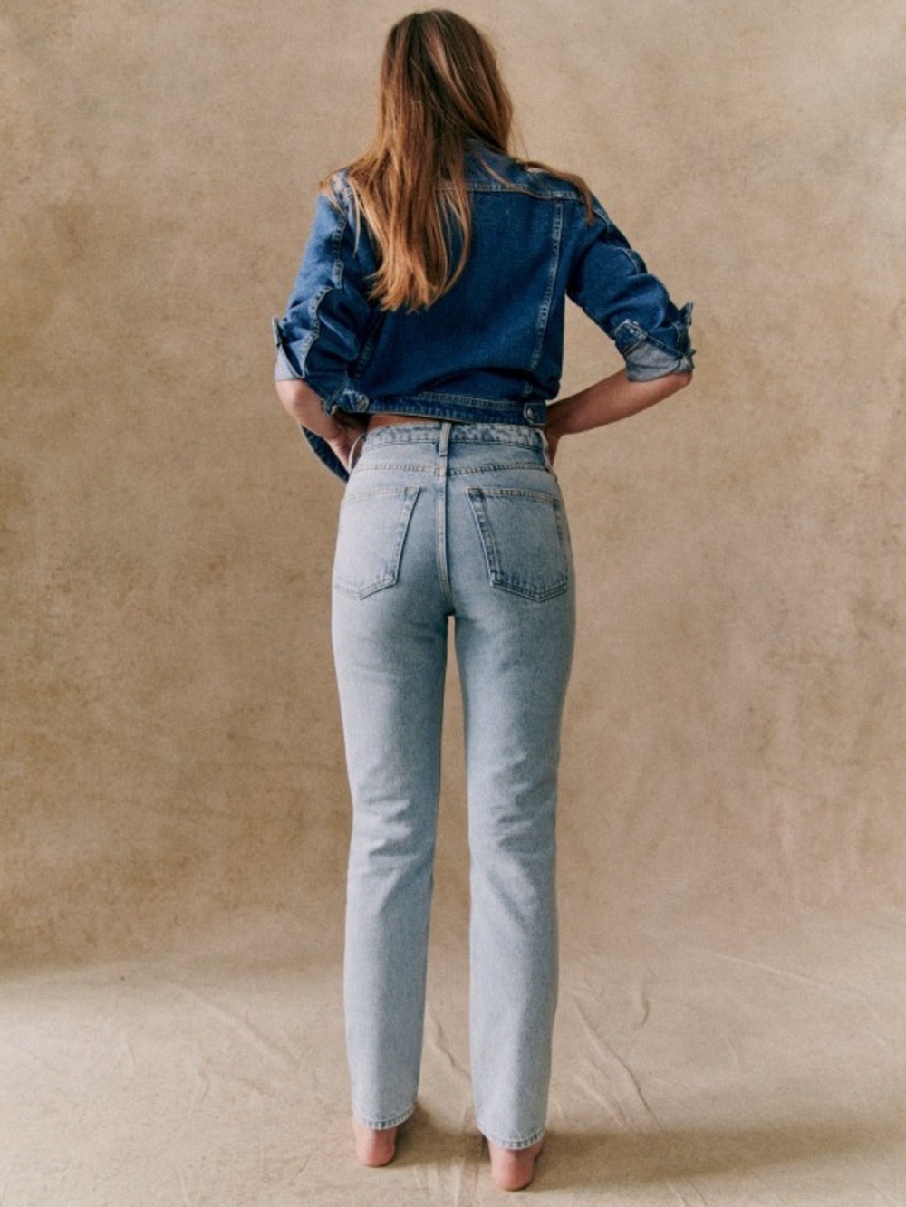 Sezane Light Blue High-Rise Cropped Straight Jeans